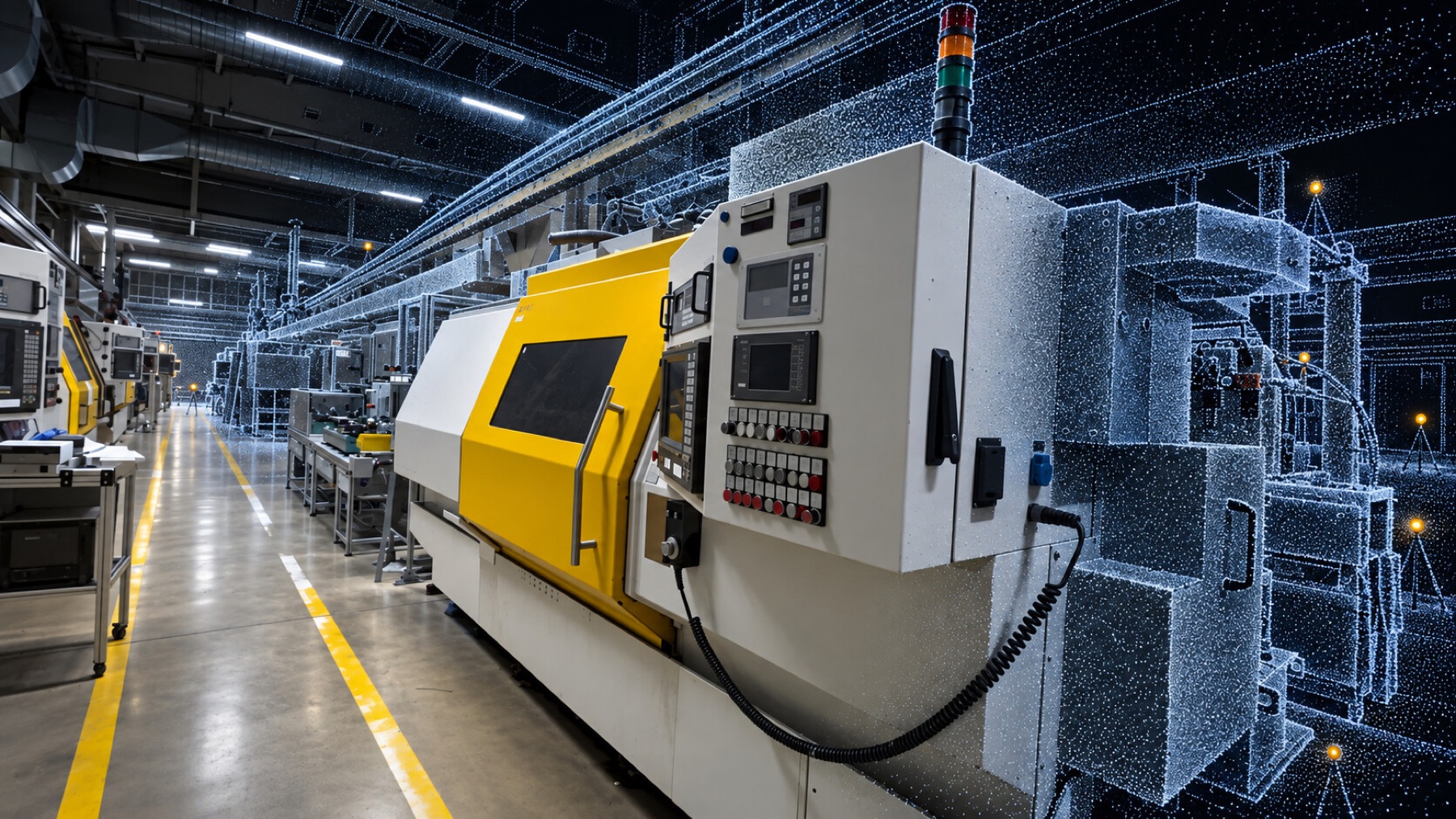 Production machinery captured against a registered point cloud